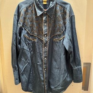 Men's Blue Embroidered Dress Shirt
